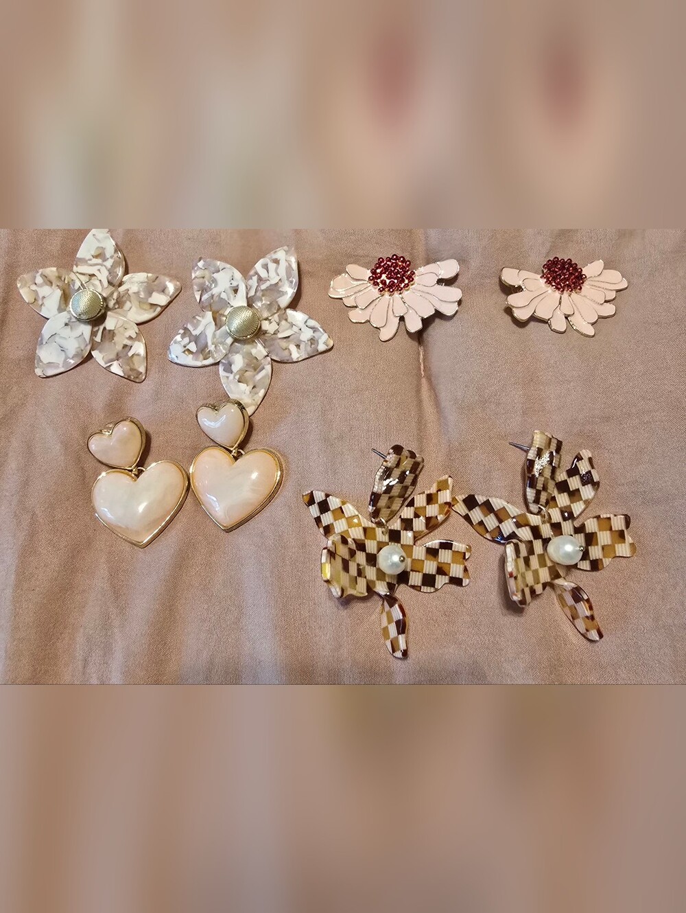 Mixed Lot Of 4 Pair Of Beaded Zara Floral Flower Earrings